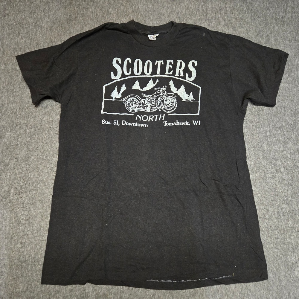 Vintage Stedman Scooters North Tomahawk WI Biker T-Shirt Men XL Black Graphic